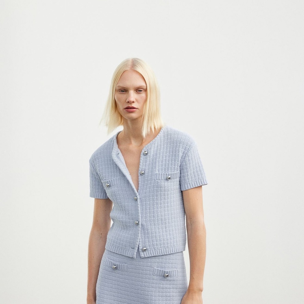 Chic Light Blue Knit Cardigan Set